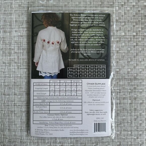 SERENDIPITY STUDIO SDG141 SIZE XXS-XXL THE DAKOTA DUSTER JACKET UC/FF - Picture 2 of 2